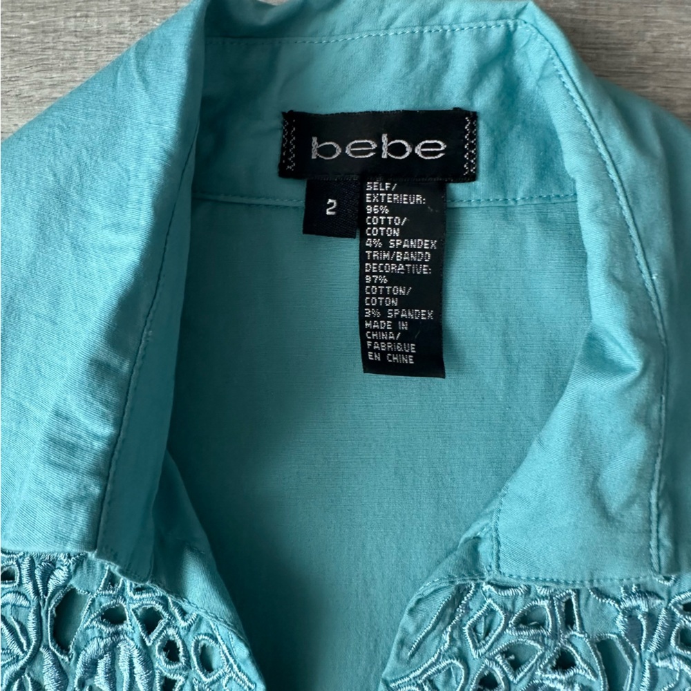 VTG Bebe Y2K Teal Hook & Eye Embroidered Blouse - Picture 4 of 7